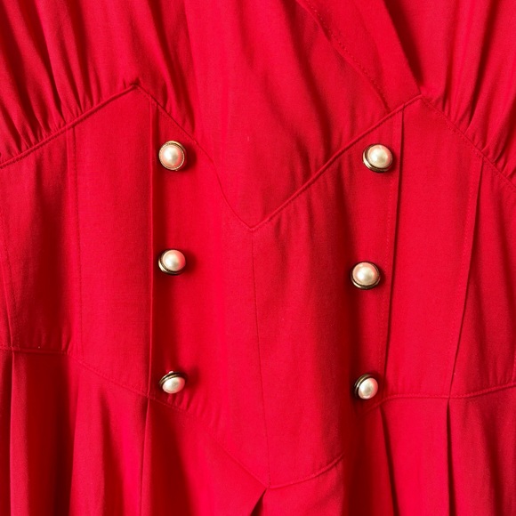 Vintage Caroline Wells Red Ruffle V-neck Dress - Picture 3 of 11